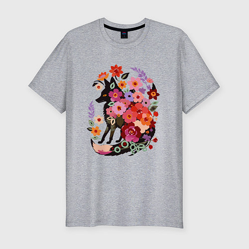 Мужская slim-футболка Лиса цветочный силуэт / Меланж – фото 1