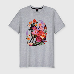 Мужская slim-футболка Лиса цветочный силуэт