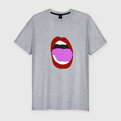 Футболка slim-fit Открытый рот в мультяшном стиле красные губы секси, цвет: меланж