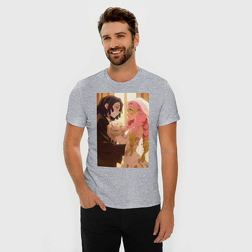 Мужская slim-футболка Клинок, рассекающий демонов Обанай Игуро / Меланж – фото 3