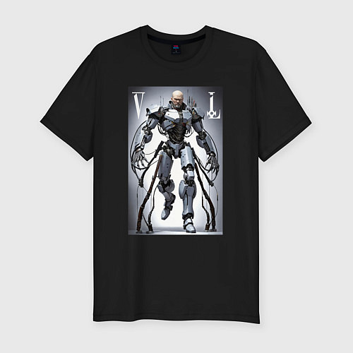 Мужская slim-футболка Cyber Lenin - armor on suction cups / Черный – фото 1