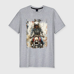 Мужская slim-футболка Акварель -мотоциклист