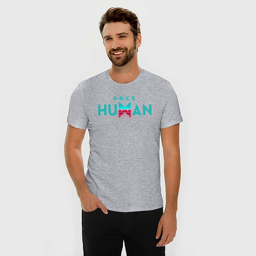 Мужская slim-футболка Once human logo / Меланж – фото 3