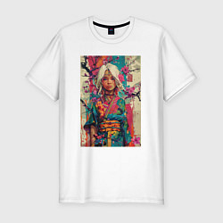 Мужская slim-футболка Белокурая индейская девушка в японском кимоно - жи