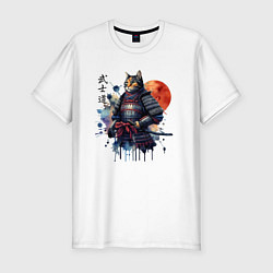 Мужская slim-футболка Cat samurai - bushido ai art