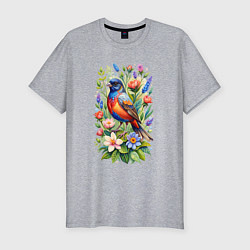 Футболка slim-fit Расписной овсянковый кардинал, цвет: меланж