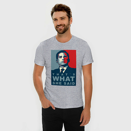 Мужская slim-футболка Thats what she said - the office / Меланж – фото 3