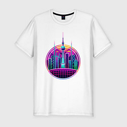 Футболка slim-fit Силуэт города в неоновых цветах, цвет: белый