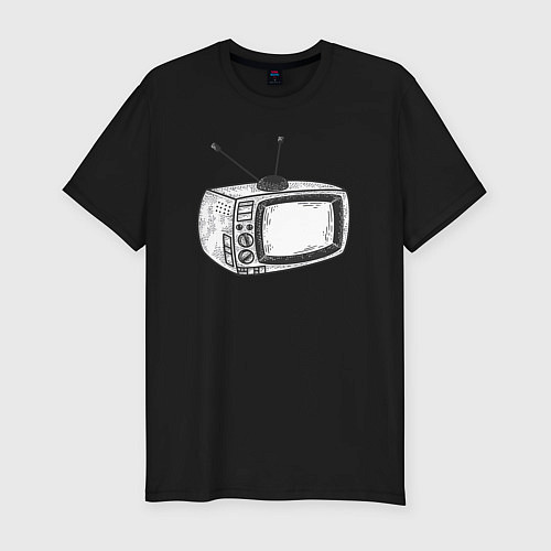 Мужская slim-футболка Retro TV / Черный – фото 1