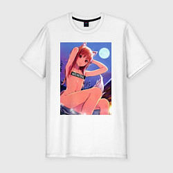 Футболка slim-fit Волчица и пряности Холо waifu, цвет: белый