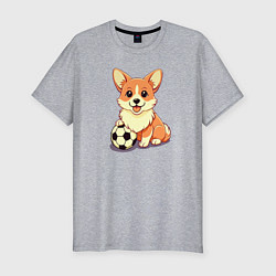 Мужская slim-футболка Корги с мячом