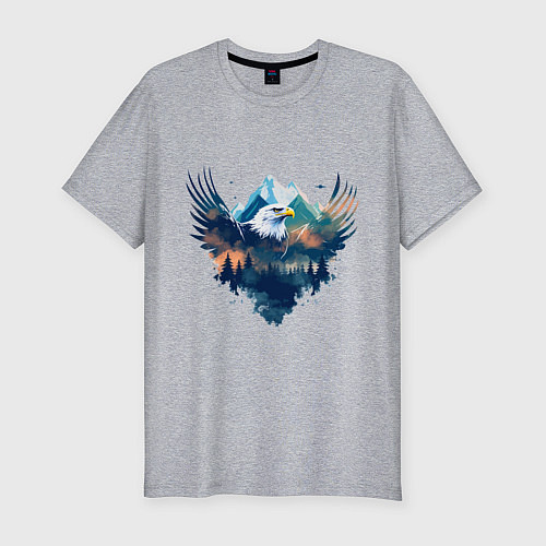 Мужская slim-футболка Орел среди леса и гор / Меланж – фото 1