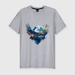 Мужская slim-футболка Орел среди леса и гор