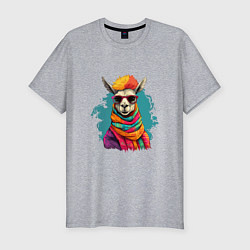 Мужская slim-футболка Лама в разноцветном шарфе