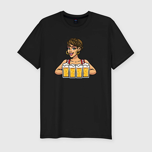Мужская slim-футболка Девушка с пивом / Черный – фото 1