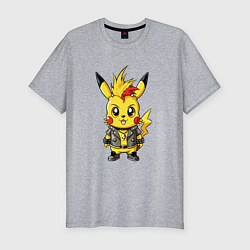 Мужская slim-футболка Пикачу панк с ирокезом и в косухе