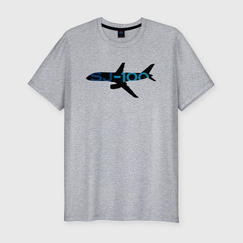 Мужская slim-футболка Черный облик Superjet-100 с цветным названием / Меланж – фото 1