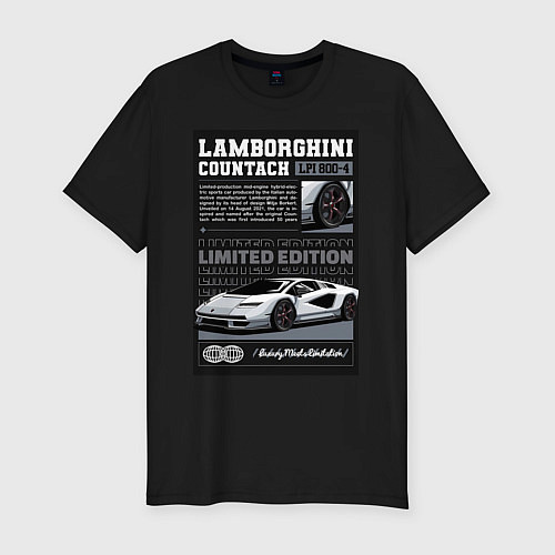 Мужская slim-футболка Lamborghini countach / Черный – фото 1