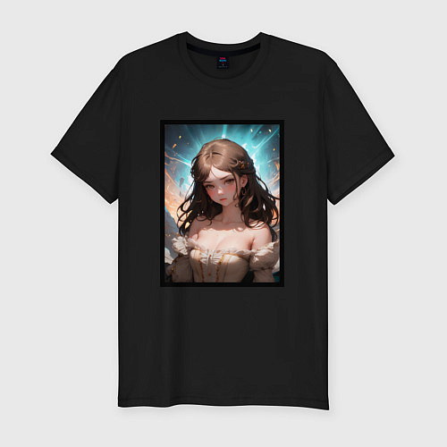 Мужская slim-футболка Элегантная аниме девушка / Черный – фото 1