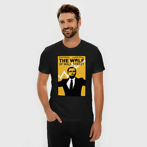 Мужская slim-футболка Волк с волстрит - Ди Каприо / Черный – фото 3