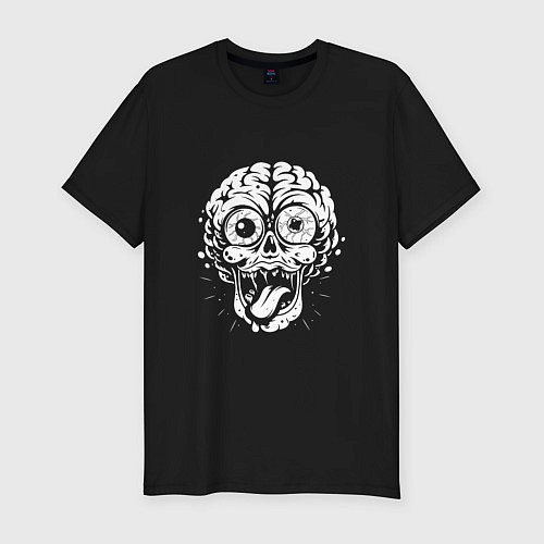 Мужская slim-футболка Череп с мозгами и глазами / Черный – фото 1