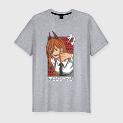 Мужская slim-футболка Человек-бензопила Пауэр с рогами