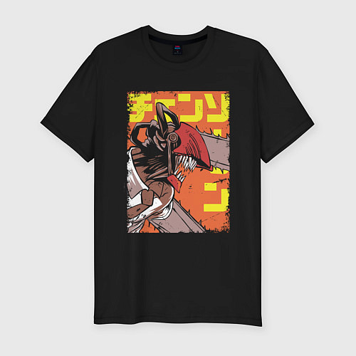 Мужская slim-футболка Человек-бензопила Денджи оранжевый / Черный – фото 1