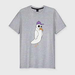 Мужская slim-футболка Странный птиц птица голубь в кепке чайка на стиле