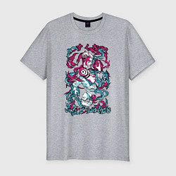 Мужская slim-футболка Магическая битва Итадори х Сукуна неон