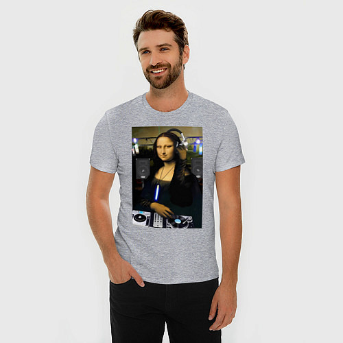 Мужская slim-футболка Мона Лиза диджей / Меланж – фото 3