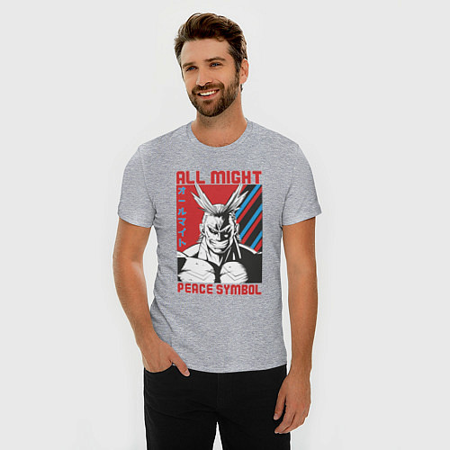 Мужская slim-футболка Моя геройская академия All Might pease symbol / Меланж – фото 3