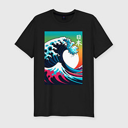 Футболка slim-fit Japanese wave - ai art, цвет: черный