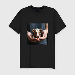 Футболка slim-fit Красивая мини корова в руках, цвет: черный