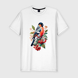 Футболка slim-fit Снегирь не ветке красной рябины, цвет: белый