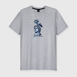 Футболка slim-fit Голубь салютует на голове статуи - ща всё будет, цвет: меланж