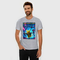 Футболка slim-fit Cyberpunk 3088 - Pikachu pursuit - neon glow, цвет: меланж — фото 2