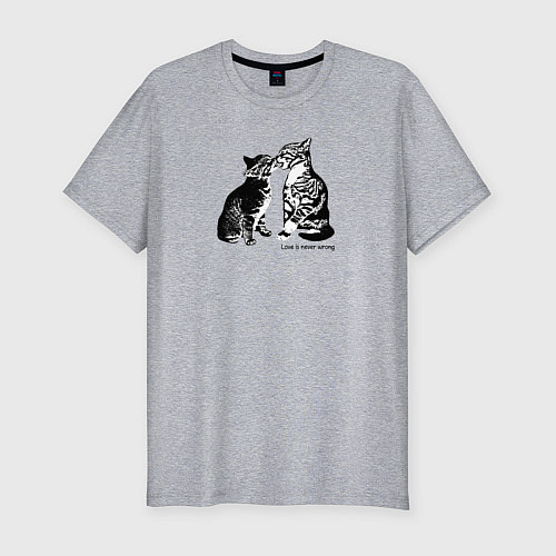 Мужская slim-футболка Поцелуй котиков / Меланж – фото 1
