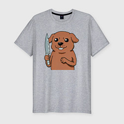 Мужская slim-футболка Веселая собачка с ножом