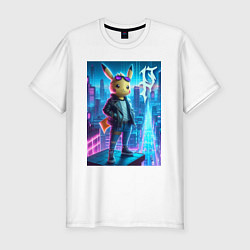 Мужская slim-футболка Чувак Пикачу в мегаполисе - урбан нейроарт