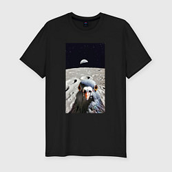 Мужская slim-футболка Голубь на луне делает селфи