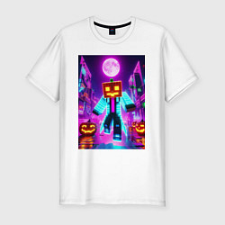 Футболка slim-fit Neon halloween and Minecraft - collaboration, цвет: белый