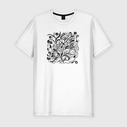 Футболка slim-fit Абстрактные цветы и линии, цвет: белый