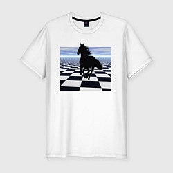 Мужская slim-футболка Конь на шахматной доске