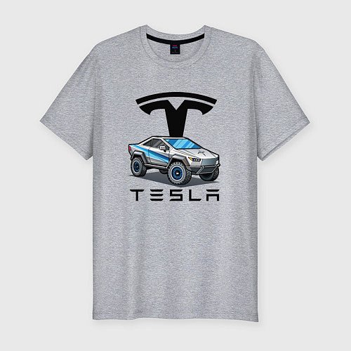 Мужская slim-футболка Tesla сybertruck Elon Musk / Меланж – фото 1