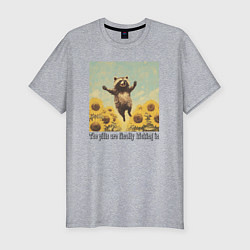 Футболка slim-fit Веселый енот в поле, цвет: меланж