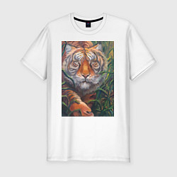 Мужская slim-футболка Охотящийся тигр