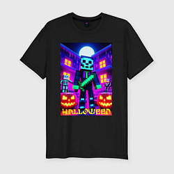 Футболка slim-fit Halloween and Minecraft - neon collaboration, цвет: черный