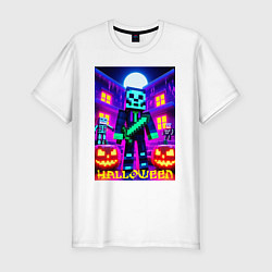 Мужская slim-футболка Halloween and Minecraft - neon collaboration