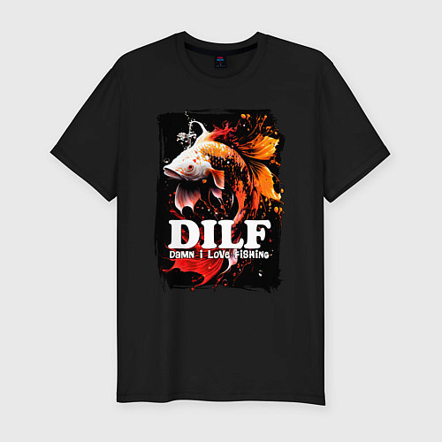 Мужская slim-футболка DILF damn I love fishing / Черный – фото 1