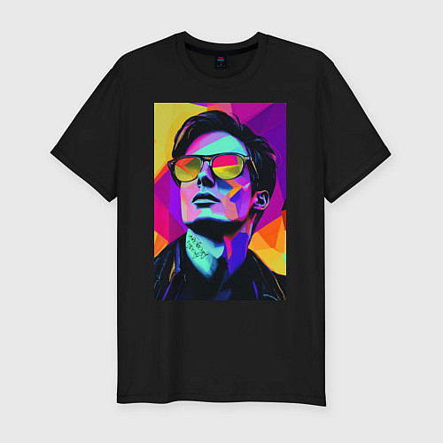 Мужская slim-футболка Портрет Дурова pop art / Черный – фото 1